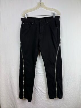 MNML Black Slim Straight Jeans with Side Silver Zippers